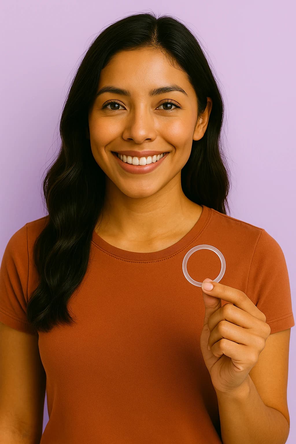 Mujer sosteniendo anillo anticonceptivo para prevenir el embarazo