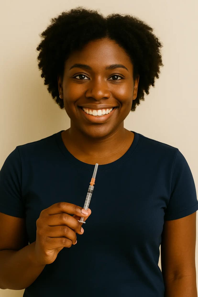 Mujer sosteniendo inyección anticonceptiva para prevenir el embarazo