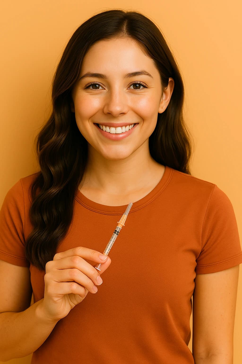 Mujer sosteniendo inyección anticonceptiva para prevenir el embarazo