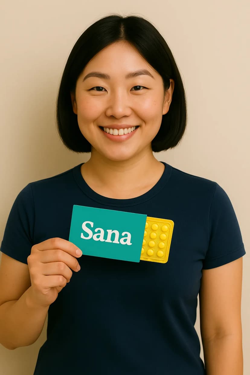 Mujer sosteniendo pastillas anticonceptivas para prevenir el embarazo