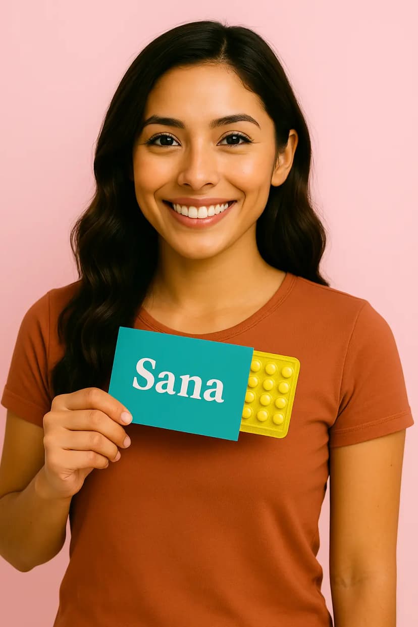 Mujer sosteniendo pastillas anticonceptivas para prevenir el embarazo