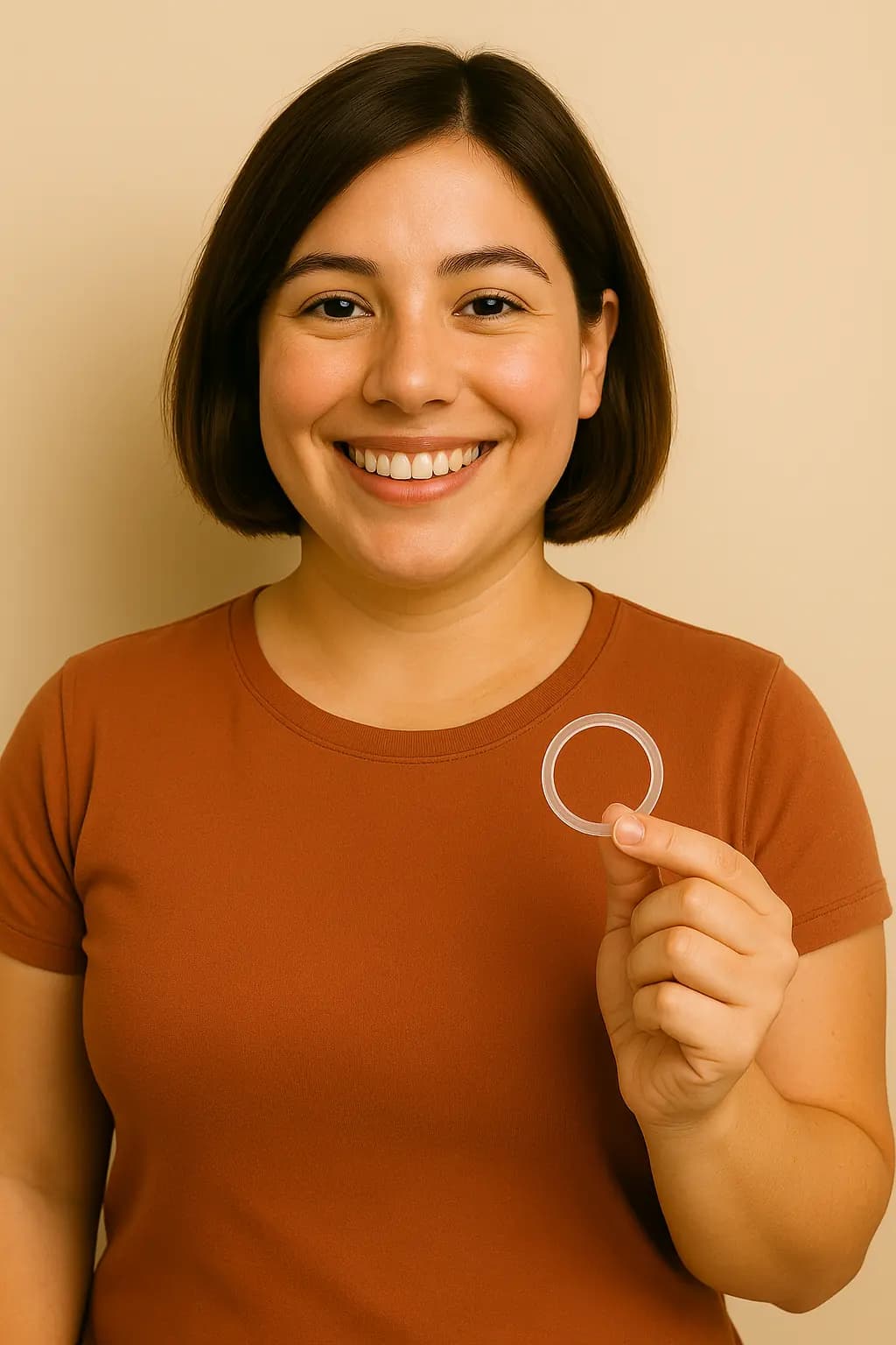 Mujer sosteniendo anillo anticonceptivo para prevenir el embarazo